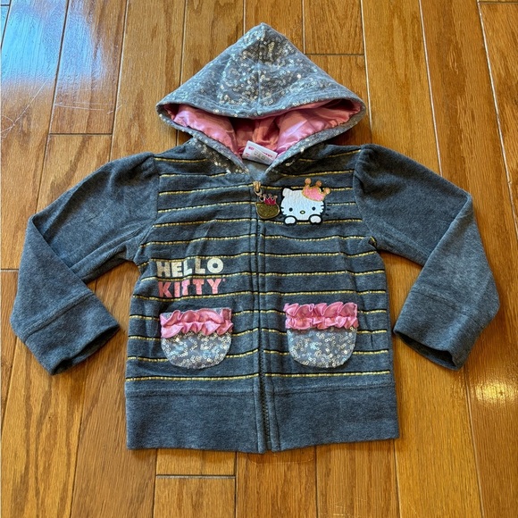 2014 Hello Kitty Terrycloth Sequin Sparkly Little Girls Zip Up Jacket Soze 2T - Picture 1 of 4